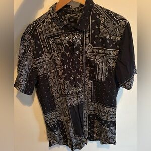 RVCA Black Bandana Print Short Sleeve Button-Up Shirt
